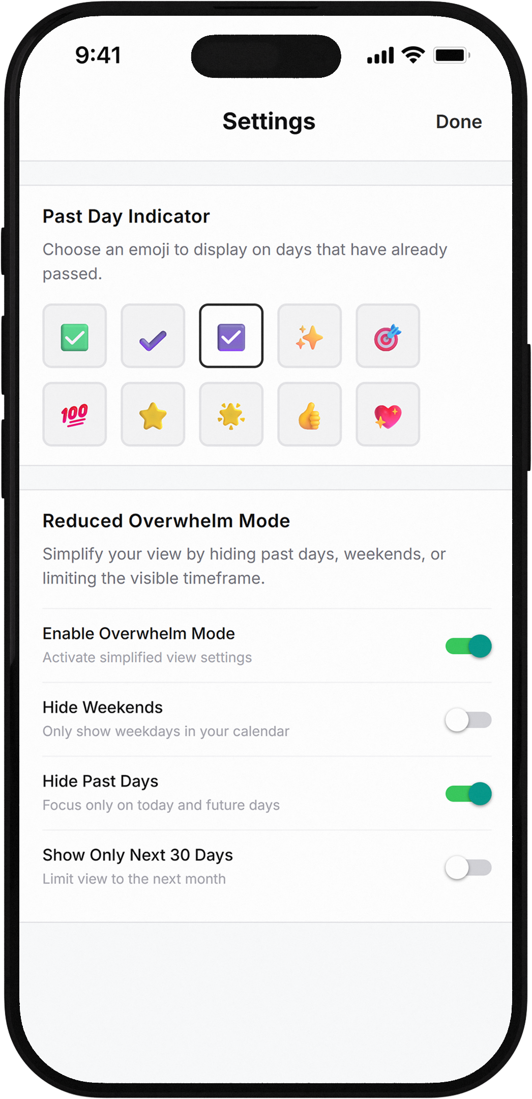 TinyCal app showing event management